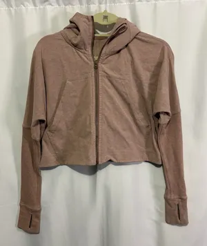 Lululemon Cropped Zip Hoodie Heathered Mauve Thumbhole Yoga Jacket Women’s 10? thumbnail 1