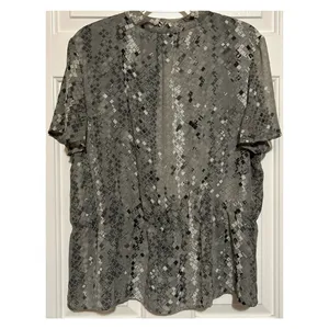 Covington Women's Gray Black White Ruffled Short Sleeve Lined Blouse No Size‎ thumbnail 2