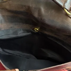 Vintage Briefcase Bag Brown Distressed Real Leather USA Preppy Academia Professor Laptop Book Brass Buckle Antique Streetwear Measurement in pics thumbnail 4