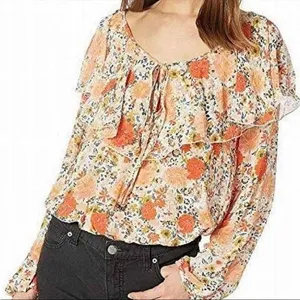Free People Intimately Say It To Me Bodysuit Long Sleeve Orange Floral XS thumbnail 5