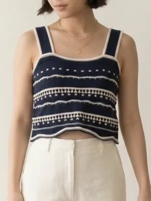 Entro Knit Tank Top Size Medium Crochet Navy Boho thumbnail 1