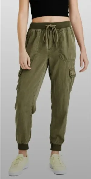 American Eagle Green Elastic Waist Cargo Joggers Size Small Short thumbnail 1
