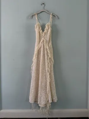 NWT‎ Bardot Marsella Ruffle Sequin Ivory Bridal Coquette Midi Dress thumbnail 4