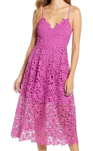 ASTR the Label Womens Sleeveless Lace Midi Dress Pink Size Large Feminine Party thumbnail 1