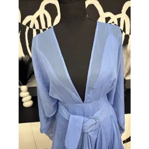 ASOS Design Blue Chiffon Mini Dress Belted Plunge Long Sleeve NWT US 4 thumbnail 3