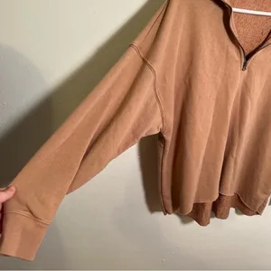 Aerie Women's Size XS Sunday Soft Quarter Zip Sweatshirt Tan Brown High Low Hem thumbnail 7