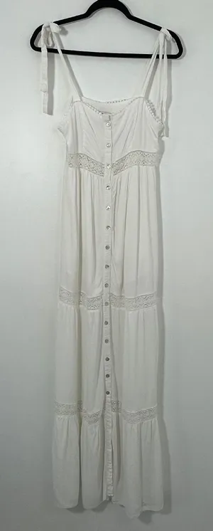 Forever 21 Women’s Medium Y2K Boho Cottagecore Strappy Crochet Lace Maxi Dress thumbnail 1