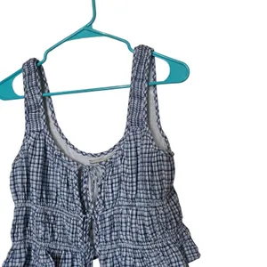 Abercrombie & Fitch Linen Blend Ruffle Cropped Ruched Tie Front Tank Top Medium thumbnail 5