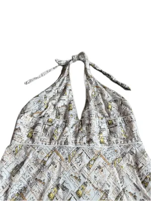 J. Crew White Gold Nautical Map Print Halter Midi Dress Plunging Size 14 Women's thumbnail 3