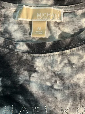Michael Kors Black and White Tie-Dye Short Sleeve Crewneck Top thumbnail 2
