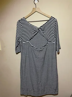 We The Free Black and White Striped Midi Dress, large thumbnail 2