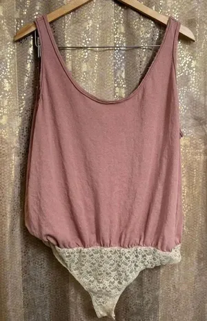 Free People Sydney Dusty Rose Mauve Oversized Tank Top Bodysuit Medium thumbnail 1