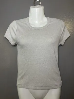 BDG Shirt Womens Medium Gray Solid Crew Neck Short Sleeve Fitted Basic Tee Top thumbnail 2