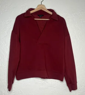 Banana Republic Women's Dark Spiced Rum Fleece Polo‎ Sweatshirt Long Sleeve M thumbnail 1