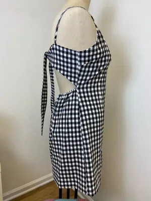 Black & White Gingham Mini Sundress | Cutout Tie Back thumbnail 2
