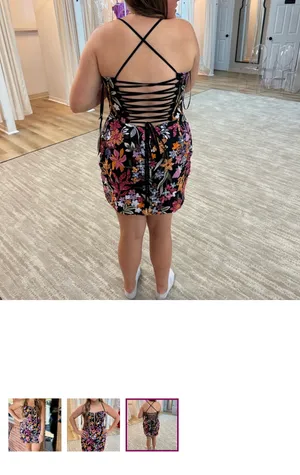 Alyce Paris Black & Floral Beaded Mini Dress thumbnail 4
