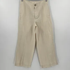 LOFT Pants Linen Cotton Blend Cropped Wide Leg Cream Seamed Women’s Size 4‎ NWT thumbnail 2