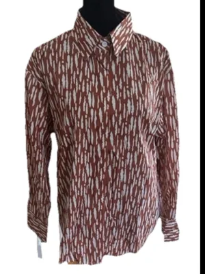 Women’s Brown and White Patterned Shirt Size L thumbnail 1