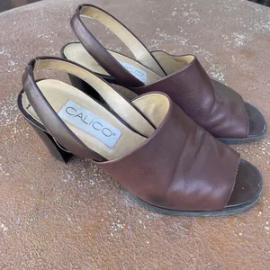 Madewell Vintage 90s retro calico Brown leather block heel mule sandals sz 7.5 thumbnail 5