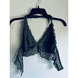 Victoria's Secret PINK Bralette Gray Lace Halter Floral Plunge Small thumbnail 8