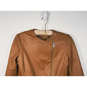 Vince Lamb Leather Moto Jacket Womens Size XS Walnut Camel Old Money Luxury Fall thumbnail 8