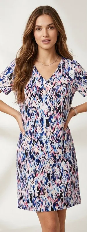 The Limited Ikat V-Neck Shift Dress Blue Pink Size Large NWT thumbnail 1