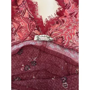 Free People Boho Floral Paisley Midi Dress Burgundy Pink Lace Handkerchief Hem thumbnail 5