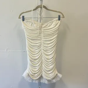Lucy In The Sky White Ruched Halter Mini Dress Ruffle Hem Large Ivory Bodycon thumbnail 2