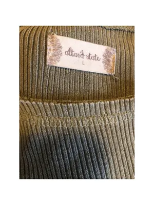 altar’d state Women’s Distressed Waffle Knit Top, Large, Tan/Olive thumbnail 5