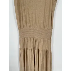 Nation Ltd Barrett 90s‎ Beige Tiered Smocked Midi Dress Size Large Boho Neutral thumbnail 3