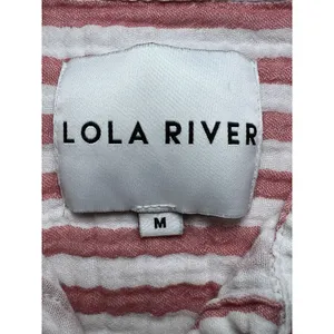 Lola River Pink/White Striped Button-Up Shirt Top M Collared 100% Cotton thumbnail 3