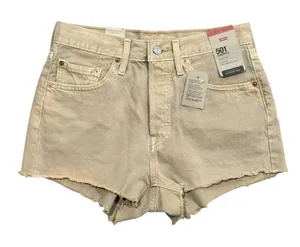 Levis 501 Original High Rise Denim Shorts Tan Khaki Raw Hem Grunge look Women 28 thumbnail 1