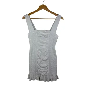 Nookie Darling Mini Dress Small White Eyelet Ruched Ruffle Hem Bridal‎ Cocktail thumbnail 2