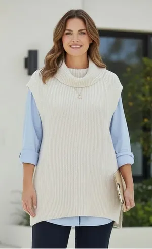 Lauren Ralph Lauren Cream Cable Knit Mock Neck Sweater Vest 2X thumbnail 1