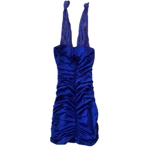 Solid Ruched Halter Bodycon Dress Blue Size XS thumbnail 6