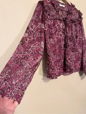 Avara Long Sleeve Purple Metallic Blouse Size Small thumbnail 2