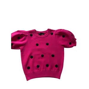 English Factory Hot Pink Sequin Polka Dot Puff Sleeve Sweater S thumbnail 7