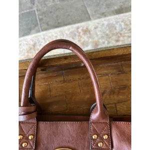 Dasein Brown Vegan Leather Studded Tote Bag Satchel with Matching Pouch Gold EUC thumbnail 15