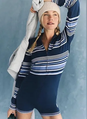 Free people movement baby it’s cold outside blue knit romper nwot Xs thumbnail 1