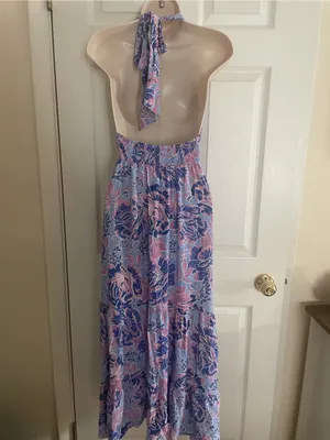 Zesica Floral Halter Maxi Dress in Lavender and Pink Small‎ thumbnail 4
