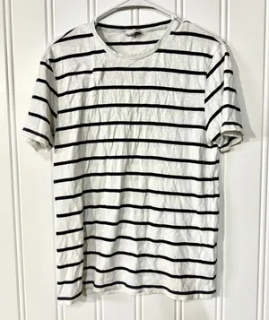 REISS Shirt Women Size M Short Sleeve Cotton Crewneck‎ Navy Blue & White Casual thumbnail 1
