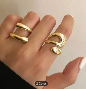 2 Pieces Vintage Inner Style Geometric Punk Alloy Exaggerated Stacked Rings thumbnail 1