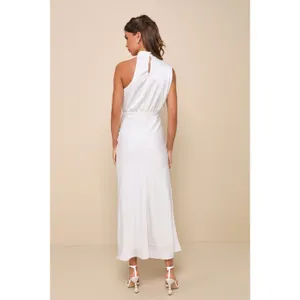 NWT Lulus Distinctive Charm White Satin Asymmetrical Midi Dress Wedding Size M thumbnail 2