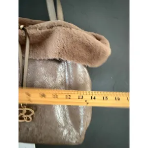 Jessica Simpson Metallic Champagne Faux Fur Trim Tote Bag Gold Logo Charm Large thumbnail 9