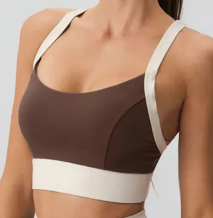 Berlook Activewear Coffee Contrast U Neck Sports Bra - Light Support thumbnail 1
