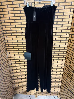 Lulus black bow velvet jumpsuit size large thumbnail 2