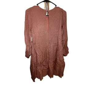 Abercrombie Fitch Brown Black Dot Tiered Mini Dress‎ Puff Sleeve Keyhole thumbnail 3