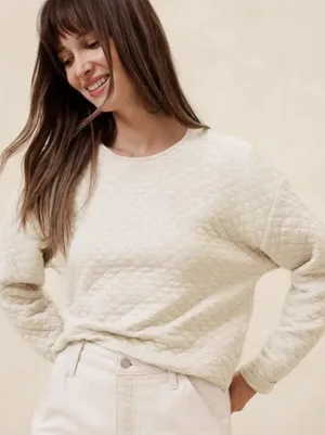 Banana Republic quilted long sleeve Sweatshirt in snow day off White size med thumbnail 1