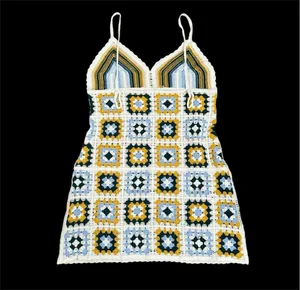 Retro Green & White Crochet Cover Up Mini Dress thumbnail 10