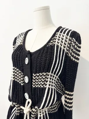 Laureate Lane Cardigan Size‎ XL Wool Striped Chunky Rope Tie Sweater Retro Boho thumbnail 3